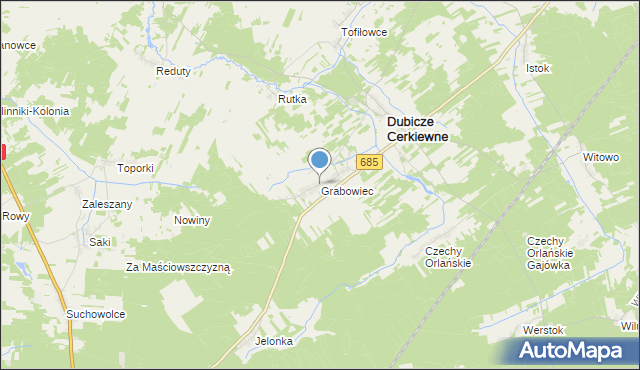 mapa Grabowiec, Grabowiec gmina Dubicze Cerkiewne na mapie Targeo